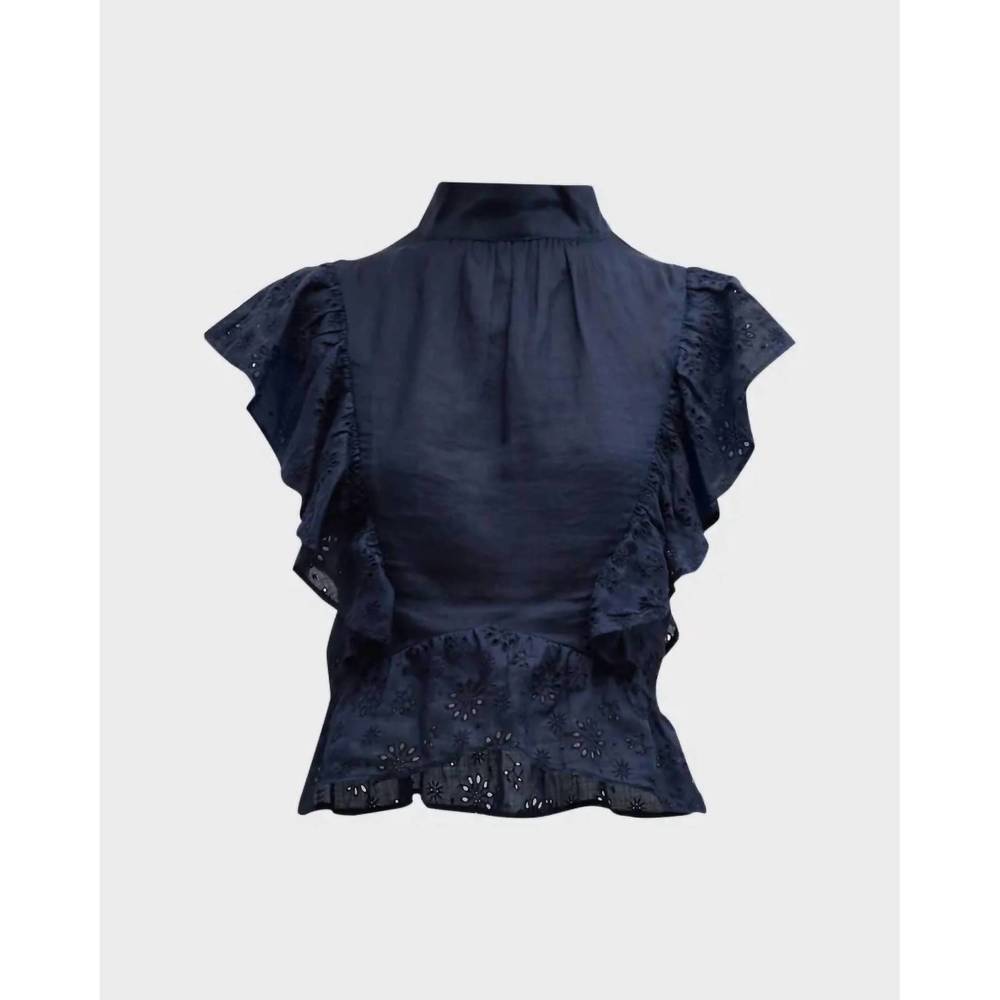 NEW FRAME eyelet peplum top in navy - Picture 2 of 4